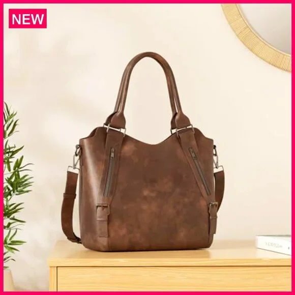 Large Vegan Leather Hobo Bag with Adjustable Strap, Multiple Pockets